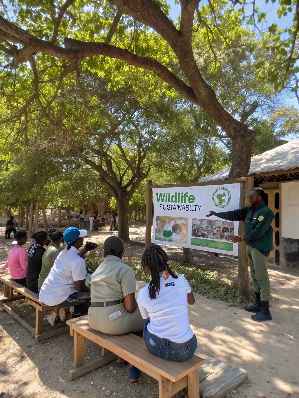 A picture of a workshop where association members are learning about wildlife conservation and sustainable hunting practices from an expert.